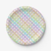 Zachte Pastel Kleurrijke Regenboog Gingham Plaid Papieren Bordje (Voorkant)