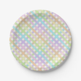 Zachte Pastel Kleurrijke Regenboog Gingham Plaid Papieren Bordje