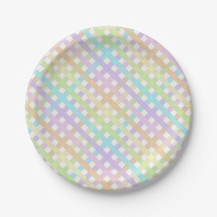 Zachte Pastel Kleurrijke Regenboog Gingham Plaid Papieren Bordje