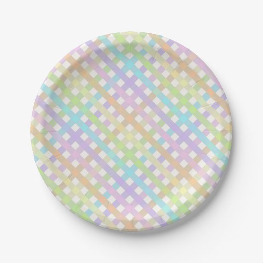 Zachte Pastel Kleurrijke Regenboog Gingham Plaid Papieren Bordje (Voorkant)