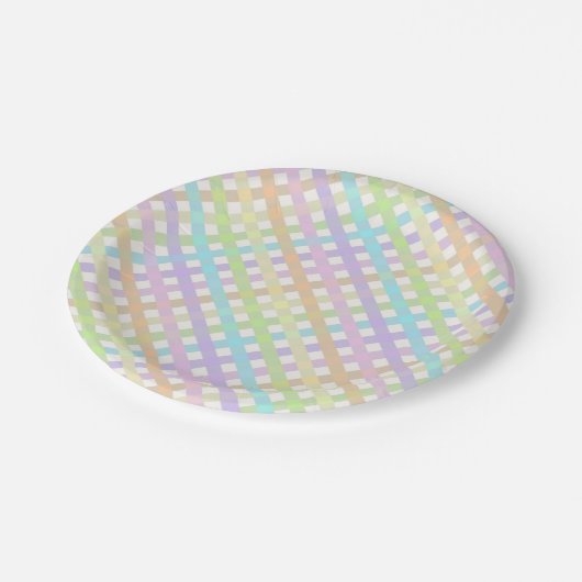 Zachte Pastel Kleurrijke Regenboog Gingham Plaid Papieren Bordje (Gekanteld)