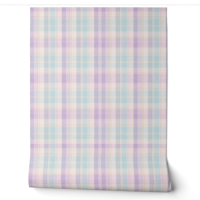Zachte Pastel Lavendelblauwe Geruite Behang (Afrollen)