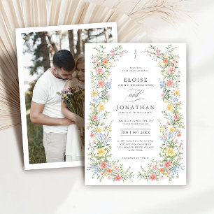 Zachte pastel  lente Bloemen Foto bruiloft Kaart