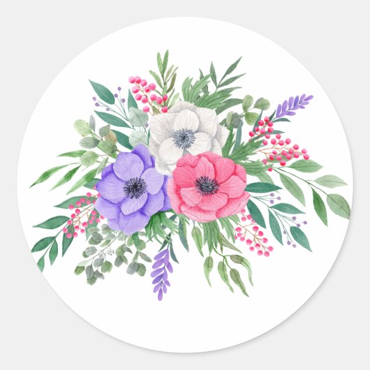 Zachte Pastel Lente Waterverf Bloemen Ronde Sticker (Voorkant)