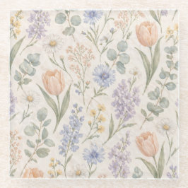 Zachte Pastel Lentewei Aquarel Tulpen Sering Glazen Onderzetter