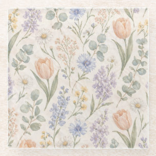 Zachte Pastel Lentewei Aquarel Tulpen Sering Glazen Onderzetter