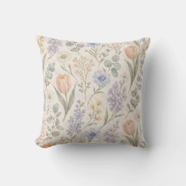 Zachte Pastel Lentewei Aquarel Tulpen Sering Kussen