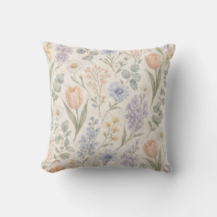 Zachte Pastel Lentewei Aquarel Tulpen Sering Kussen