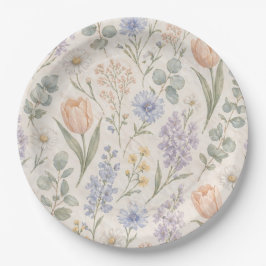 Zachte Pastel Lentewei Aquarel Tulpen Sering Papieren Bordje