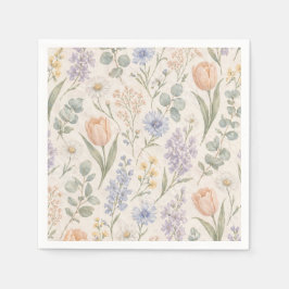 Zachte Pastel Lentewei Aquarel Tulpen Sering Servet