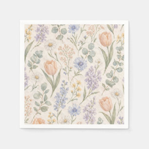 Zachte Pastel Lentewei Aquarel Tulpen Sering Servet