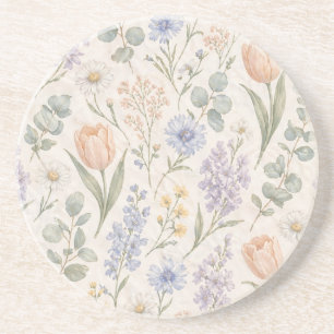Zachte Pastel Lentewei Aquarel Tulpen Sering Zandsteen Onderzetter