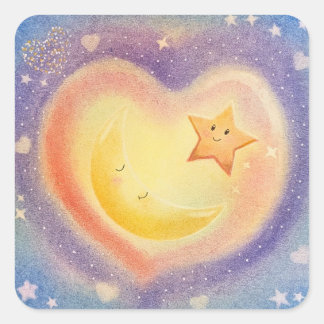 Zachte Pastel Maan Ster Dromerig Hemelontwerp Vierkante Sticker