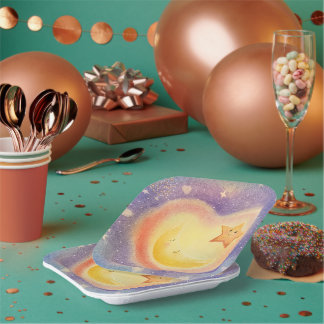 Zachte Pastel Maan Ster Dromerig Lucht Ontwerp Papieren Bordje