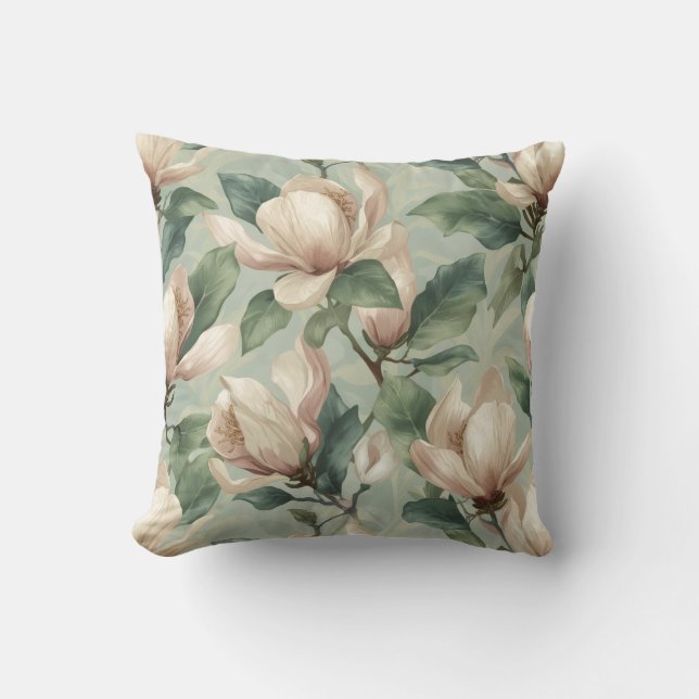 Zachte Pastel Magnolia Bloemendesign Kussen (Voorkant)