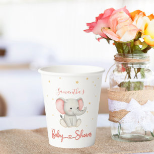 Zachte Pastel Minimalistische Olifant Baby Shower Papieren Bekers