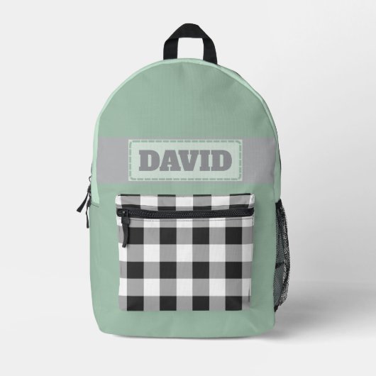 Zachte Pastel Monogram Gestikte Patch Buffalo Plai Bedrukte Rugzak (Voorkant)