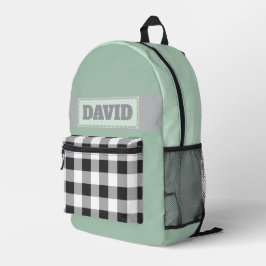 Zachte Pastel Monogram Gestikte Patch Buffalo Plai Bedrukte Rugzak