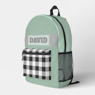 Zachte Pastel Monogram Gestikte Patch Buffalo Plai Bedrukte Rugzak
