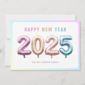 Zachte Pastel Mooie 2025 Ballonnen Gelukkig Nieuwj Feestdagenkaart (Voorkant)