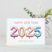 Zachte Pastel Mooie 2025 Ballonnen Gelukkig Nieuwj Feestdagenkaart (Staand voorkant)