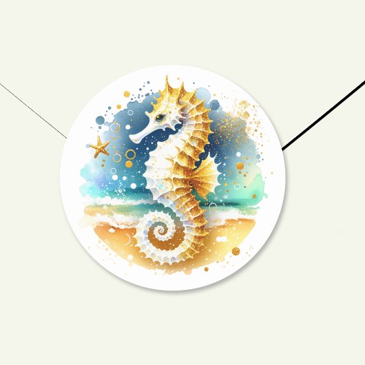 Zachte Pastel Ocean Coastal Seahorse Bruiloft Ronde Sticker
