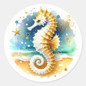 Zachte Pastel Ocean Coastal Seahorse Bruiloft Ronde Sticker (Voorkant)