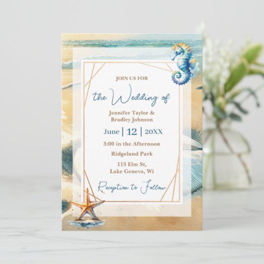Zachte Pastel Ocean Coastal Zand dollar bruiloft Kaart (Staand voorkant)
