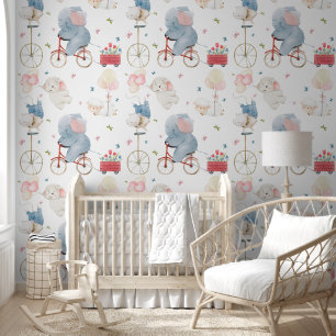 Zachte Pastel Olifant Baby Dieren Slaapkamer Behang