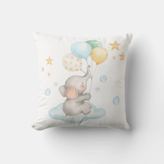 Zachte pastel olifant baby jongen kinderkamer deco kussen (Voorkant)