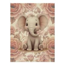 Zachte Pastel Olifant en Bloemen