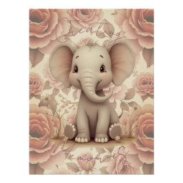 Zachte Pastel Olifant en Bloemen Perfect Poster
