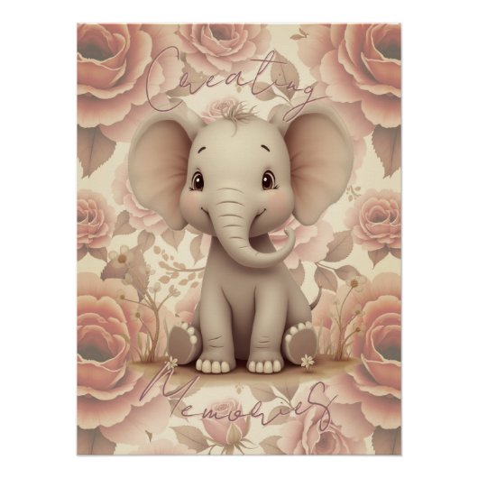 Zachte Pastel Olifant en Bloemen Perfect Poster (Voorkant)