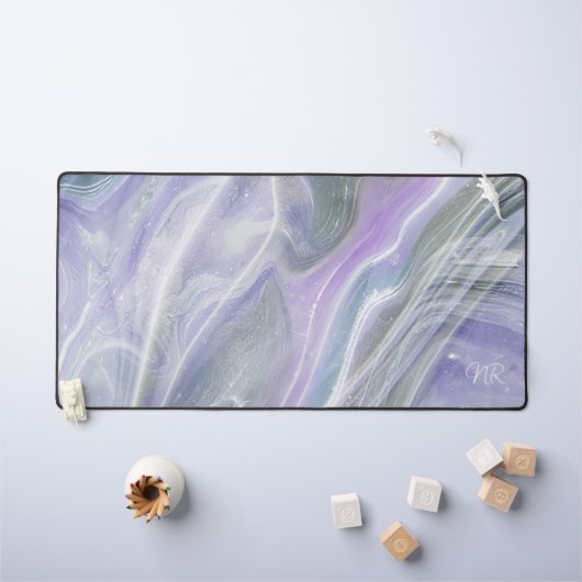 Zachte Pastel Paars Grijs Marmer Voeg Naam Monogra Bureaumat (Kindertafel)