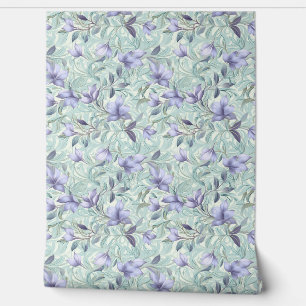 Zachte pastel paarse bloemen en salie groene blade behang