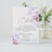 Zachte pastel paarse dusty blauwe florale details informatiekaartje (Staand voorkant)