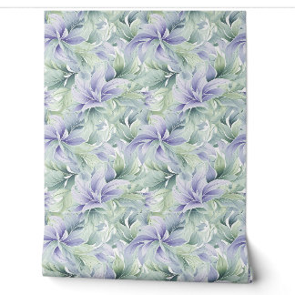 Zachte pastel paarse en salie groene bladeren chic behang