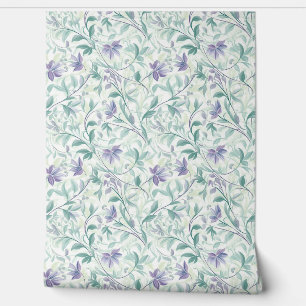 Zachte pastel paarse en salie groene bladeren chic behang