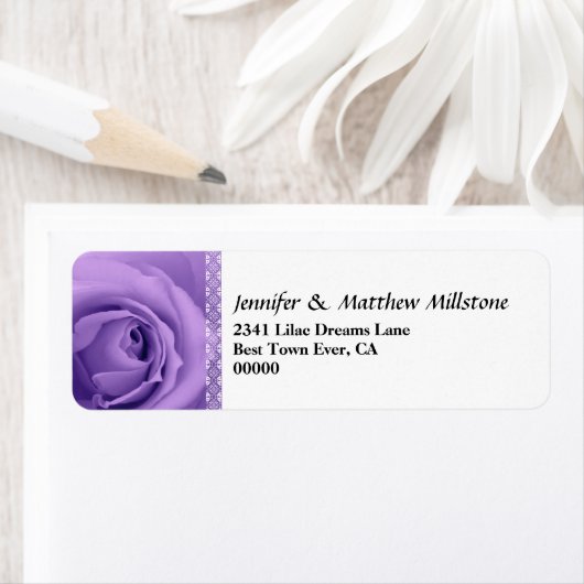 Zachte Pastel Paarse Roos met Kant Trim Bruiloft Etiket (Insitu)