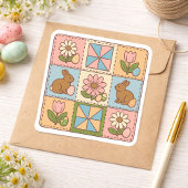 Zachte Pastel Paashaas Bloem Patchwork Vierkante Sticker
