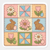 Zachte Pastel Paashaas Bloem Patchwork Vierkante Sticker (Voorkant)