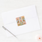 Zachte Pastel Paashaas Bloem Patchwork Vierkante Sticker (Envelop)