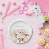 Zachte Pastel Pampas Gras en Bloemen Boho Papieren Bordje (Feest)