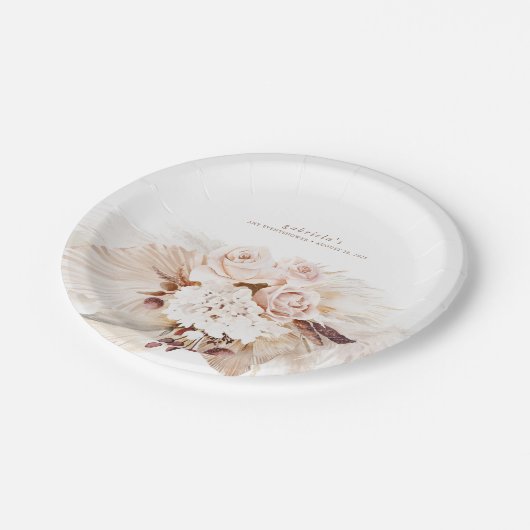 Zachte Pastel Pampas Gras en Bloemen Boho Papieren Bordje (Gekanteld)