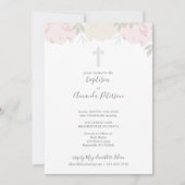 Zachte Pastel Pioenen Kruis Meisje Doop Kaart (Voorkant)