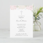 Zachte Pastel Pioenen Kruis Meisje Doop Kaart (Staand voorkant)