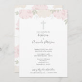 Zachte Pastel Pioenen Kruis Meisje Doop Kaart (Voorkant / Achterkant)