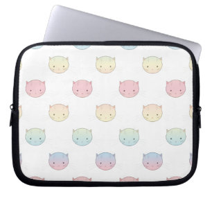 Zachte Pastel Poesjeskattengezichtjes Patroon Laptop Sleeve