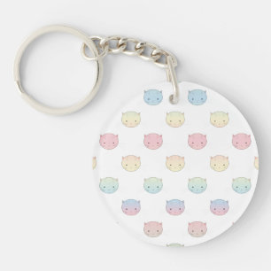 Zachte Pastel Poesjeskattengezichtjes Patroon Sleutelhanger