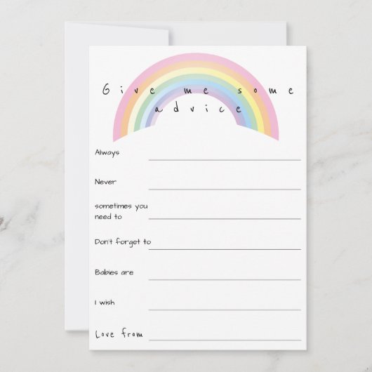 Zachte pastel regenboog baby shower advies spel kaart (Voorkant)